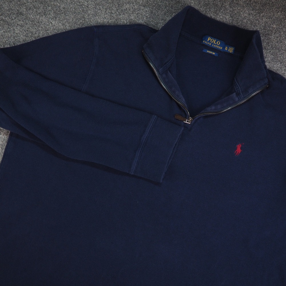 Polo Ralph Lauren Quarter Zip Pullover Mens XL Estate Rib Navy Blue Solid Logo